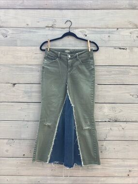 Custom Upcycled Skirt Made from Old Jeans Green and Denim